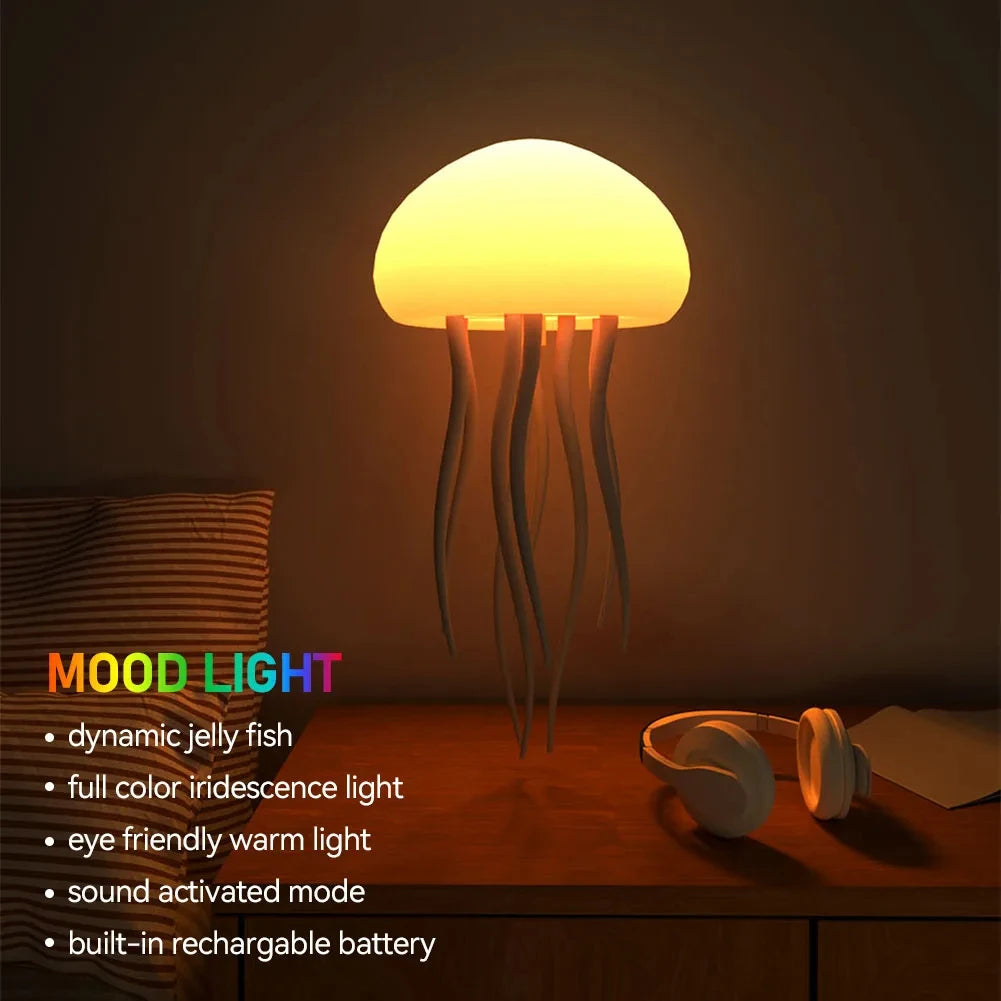 Jellyfish Cartoon LED Night Light RBG, Voice Controlled, Rotating Room Decor