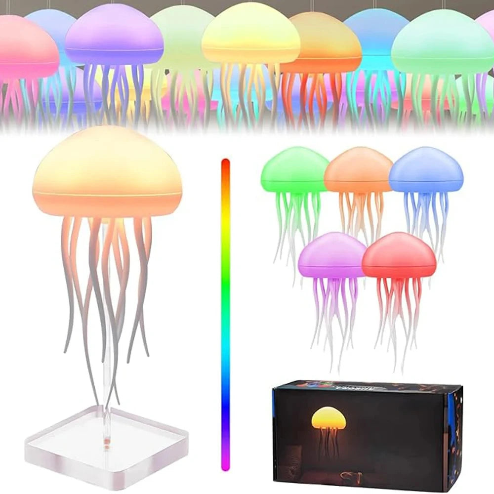 Jellyfish Cartoon LED Night Light RBG, Voice Controlled, Rotating Room Decor