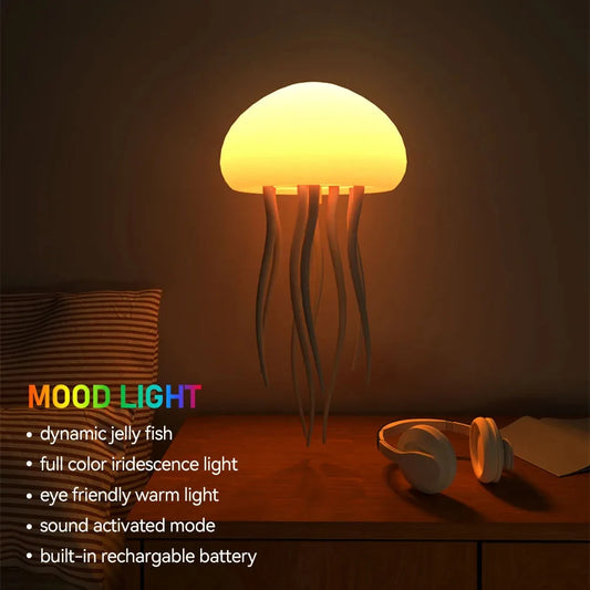 Jellyfish Cartoon LED Night Light RBG, Voice Controlled, Rotating Room Decor